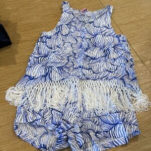 Lilly Pulitzer Women's Blue and White Print top and shorts set